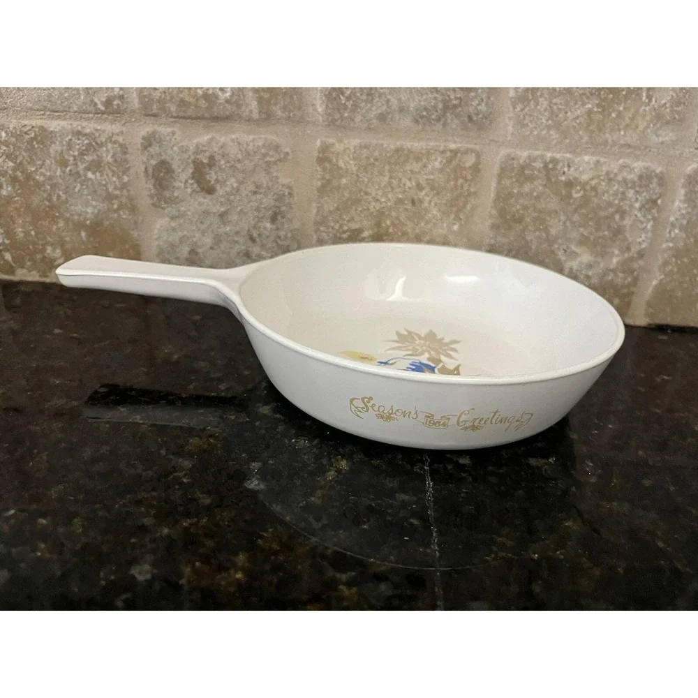 Vintage 1964 Merry Christmas Seasons Greetings Corning Ware Saucepan Skillet Lid